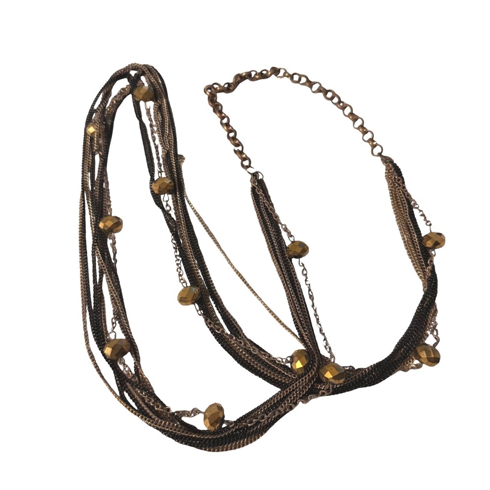 NWOT Multi Strand‎ Layered Statement Necklace Gold Bronze Black Mixed Chain Bead